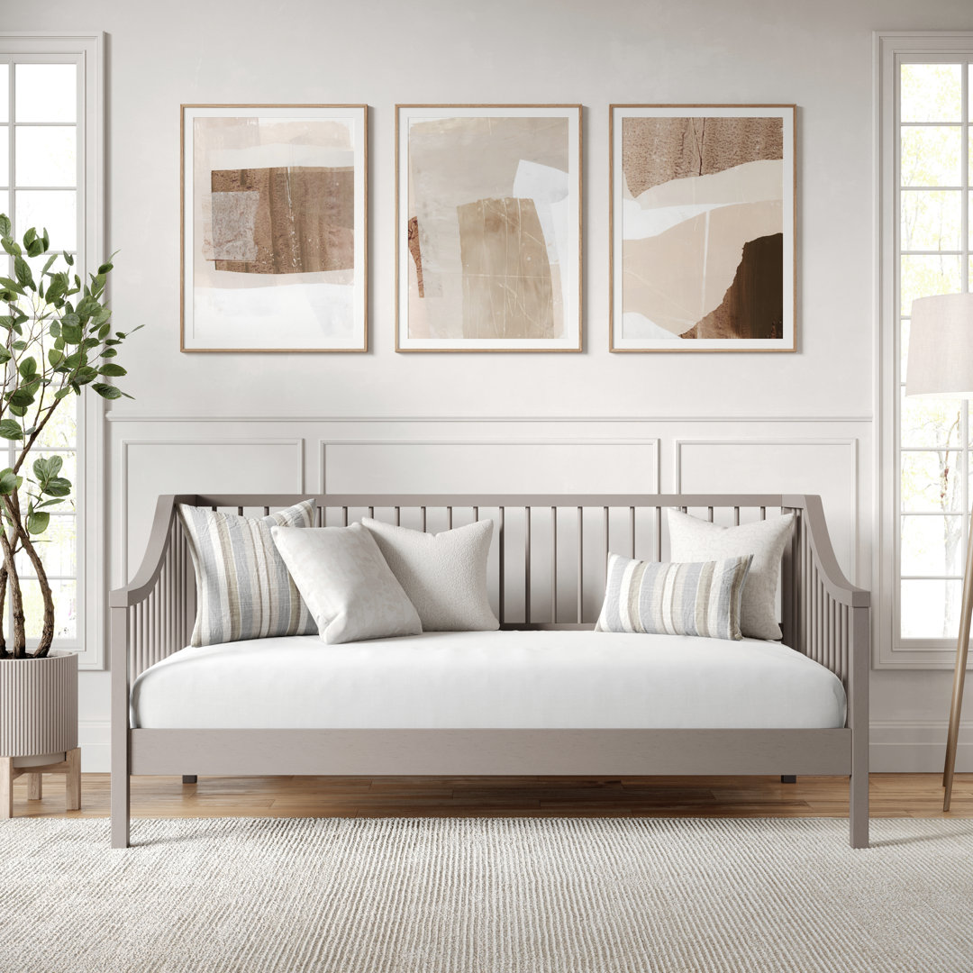 Martha Stewart Neely Wooden Platform Daybed With Spindles And Wood Slat Foundation